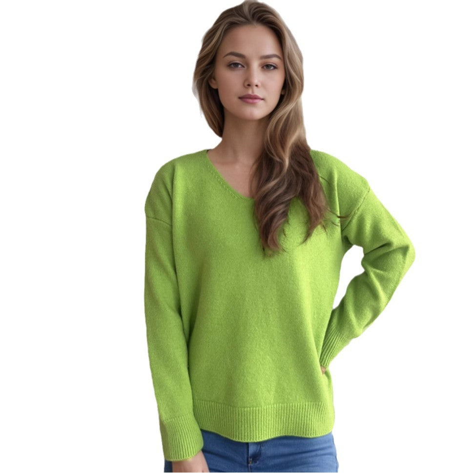 Pull confortable pour femmes à col en V en tissu tricoté doux Chic & Stil