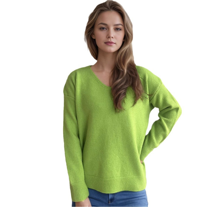 Pull confortable pour femmes à col en V en tissu tricoté doux Chic & Stil