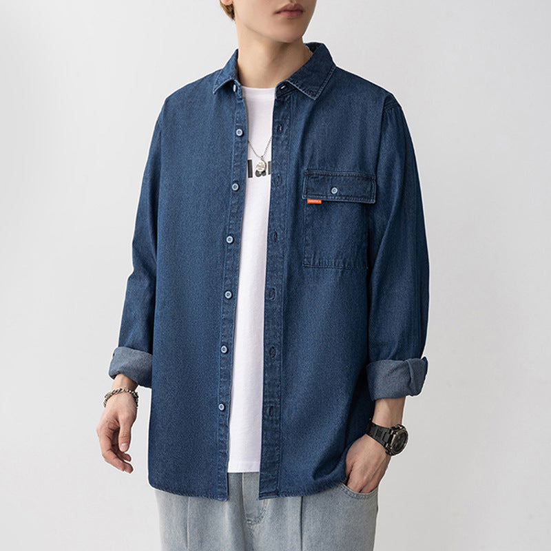 Men's denim shirt with applied chest pocket Lune London