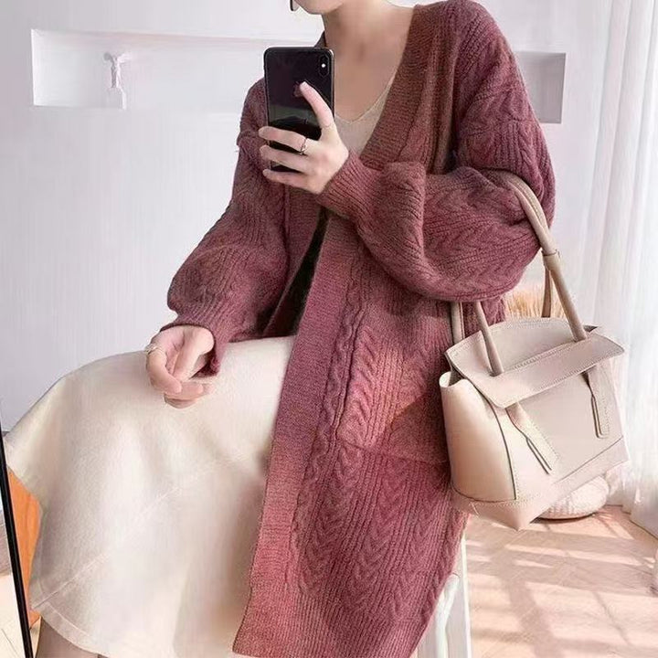 Ladies Thick Knit Cardigan with deep pockets and elegant Braid design Lune London