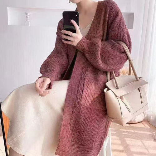 Ladies Thick Knit Cardigan with deep pockets and elegant Braid design Lune London