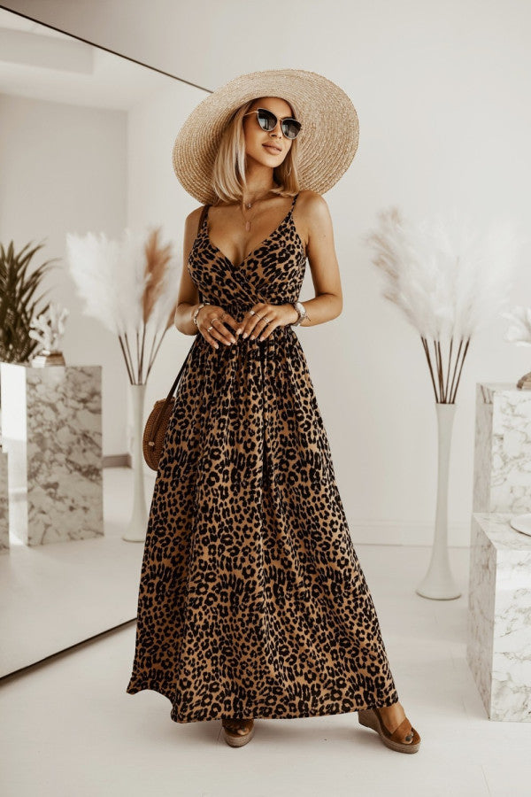 Lune London women's leopard print wrap style maxi dress