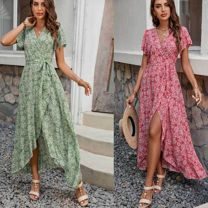 Ladies High-Low Wrap Maxi Dress Lune London