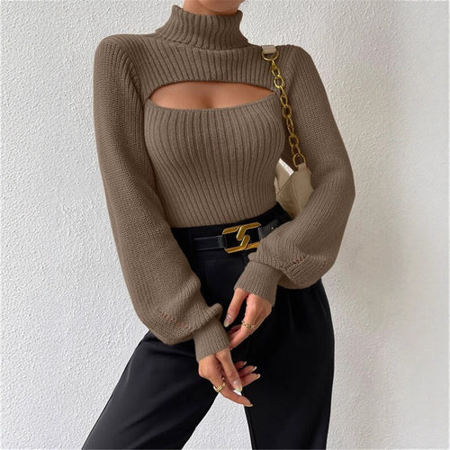 Women's knitted pullover with trendy cut and high collar Lune London