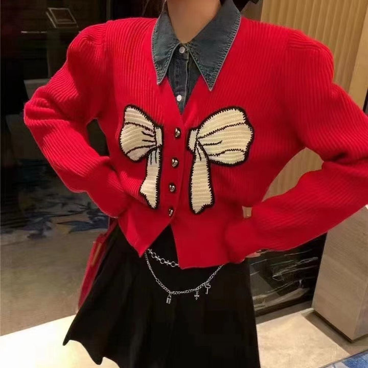 Knit jacket for women with large bow detail Lune London