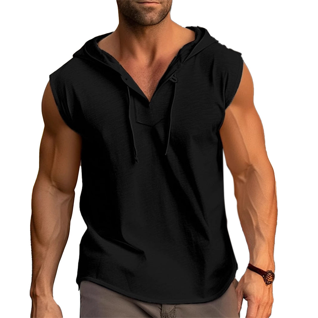 Men's sleeveless training T-shirt with a practical hood design Lune London