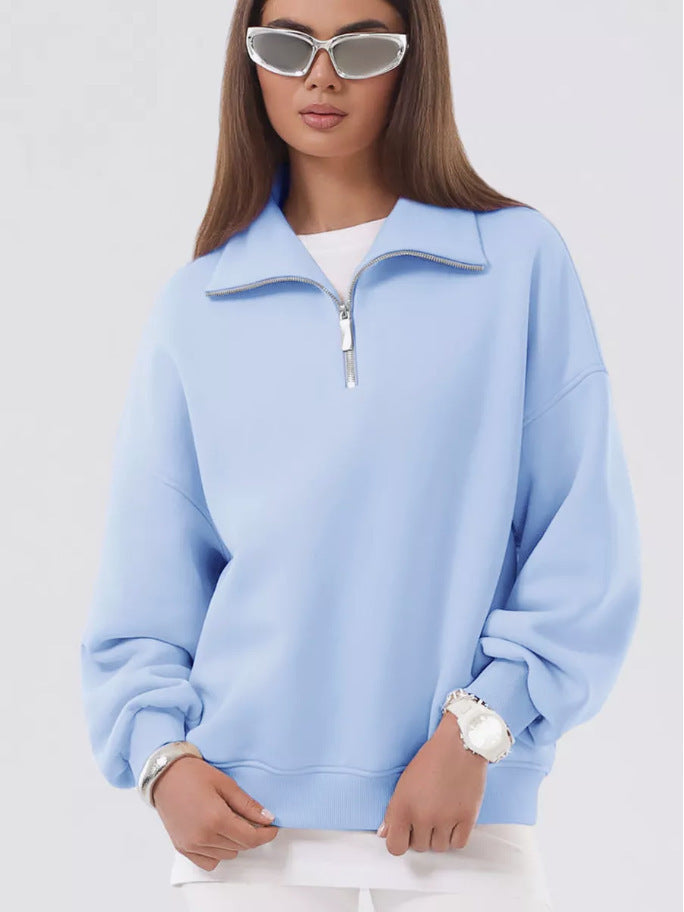 Sporty high collar sweater for women with short zipper Lune London