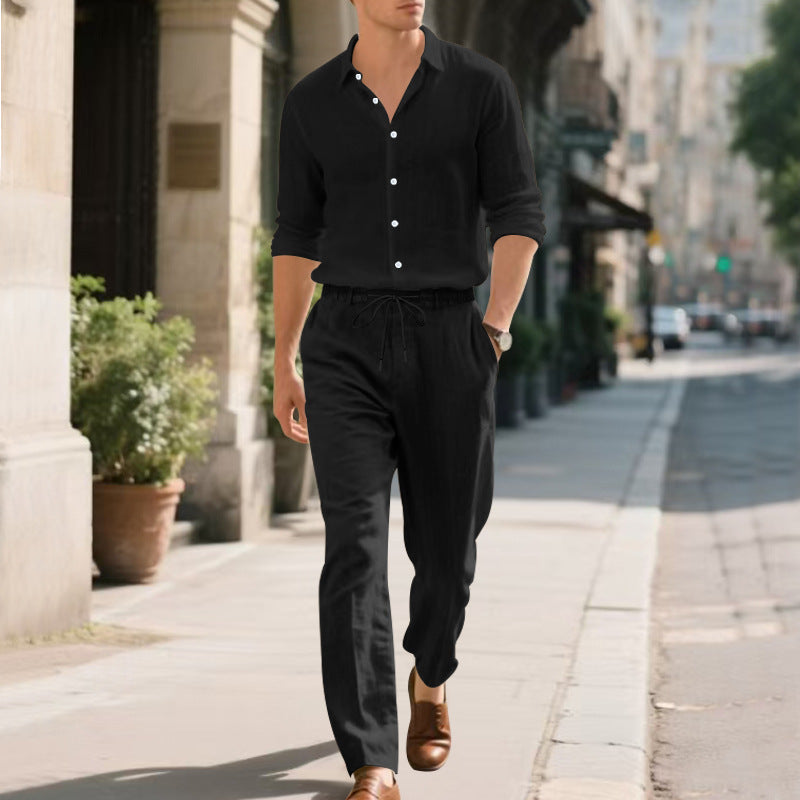 Casual linen pants for men with elastic waistband and practical drawstring Lune London