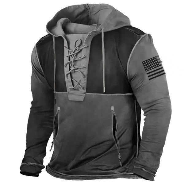Men's hoodie with trendy lace detail and American flag pattern Lune London