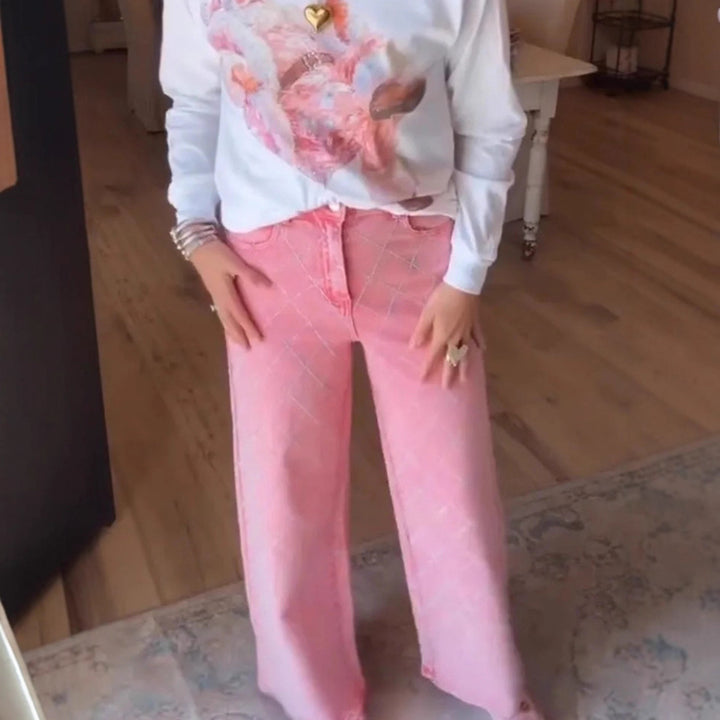 Jeans larges pour femmes au style décontracté avec taille haute Chic & Stil