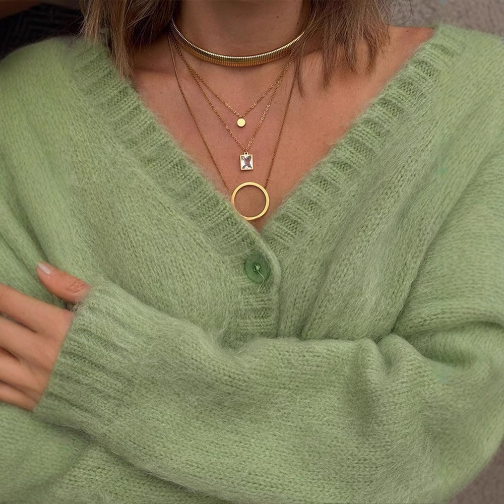 Cardigan for ladies in soft knit with V-neck and button details Lune London