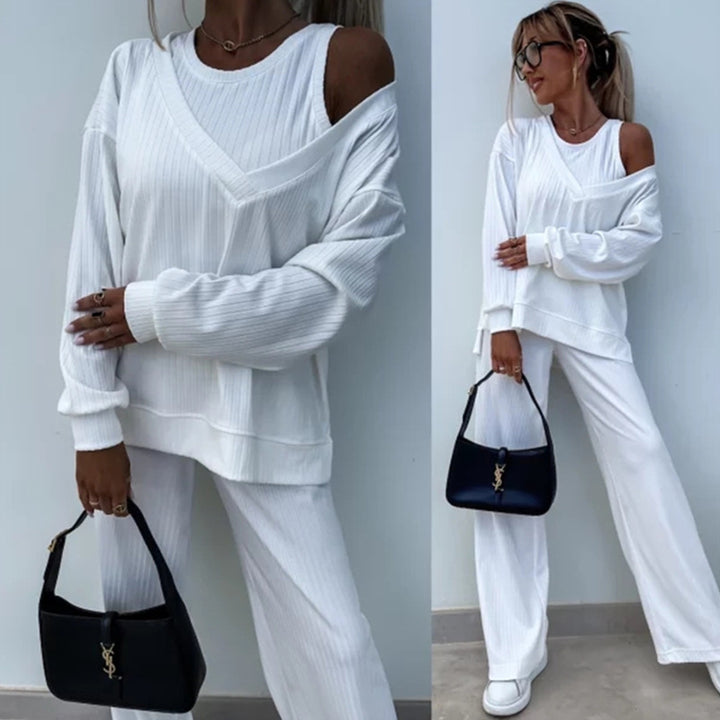 Lune London women's ribbed knit casual set with asymmetrical cutouts