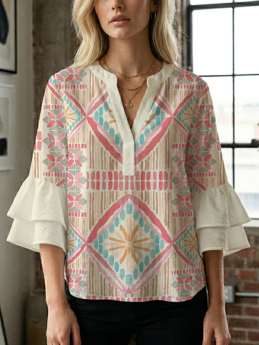 Women's blouse with voluminous ruffled sleeves and modern design Lune London