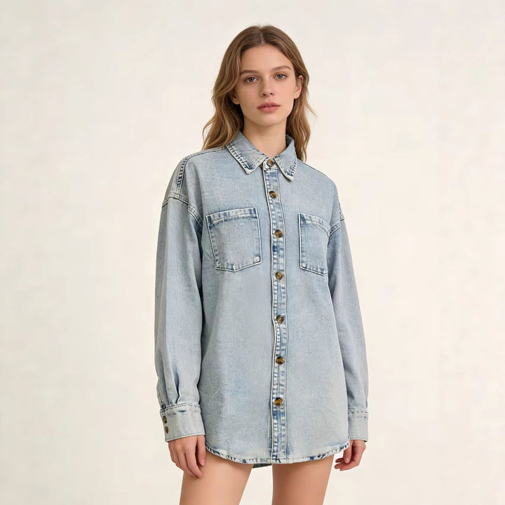 Women Oversized Denim Shirt with Patch Pockets Lune London