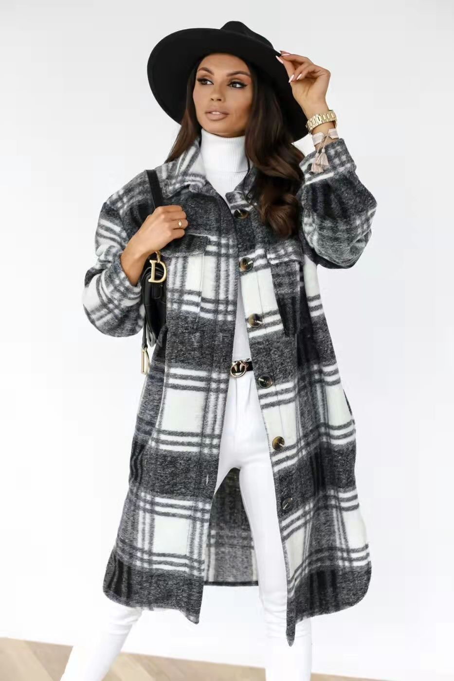Women Oversized Checkered Shirt-Coat with Practical Pockets Lune London