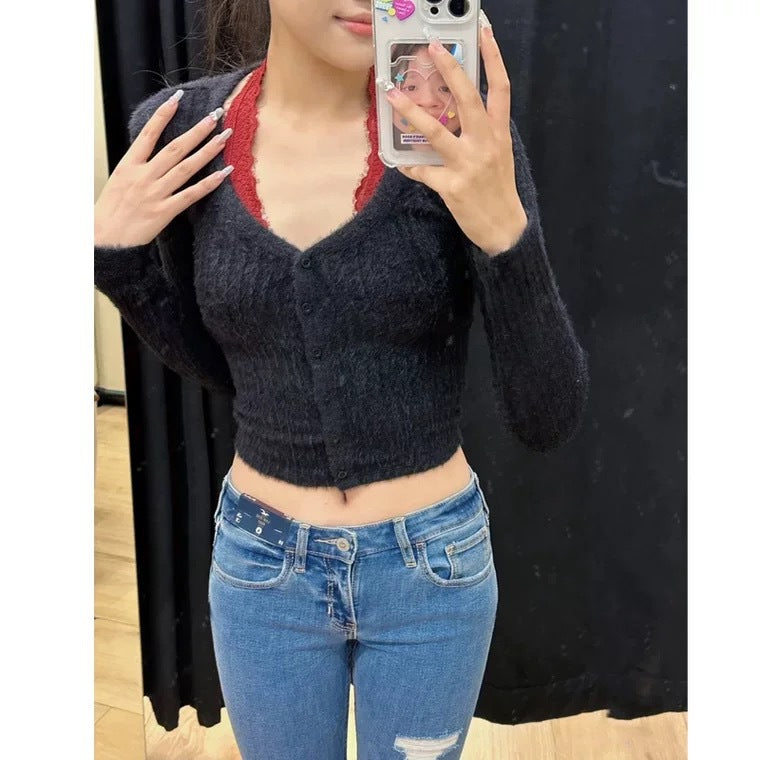 Femme cardigan à la mode avec col en V et fermeture par boutons Chic & Stil