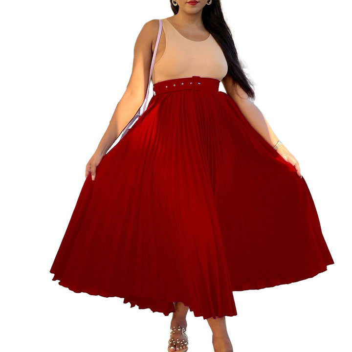 Women's Pleated Midi Skirt with Elegant Waist Fit and Removable Belt Lune London