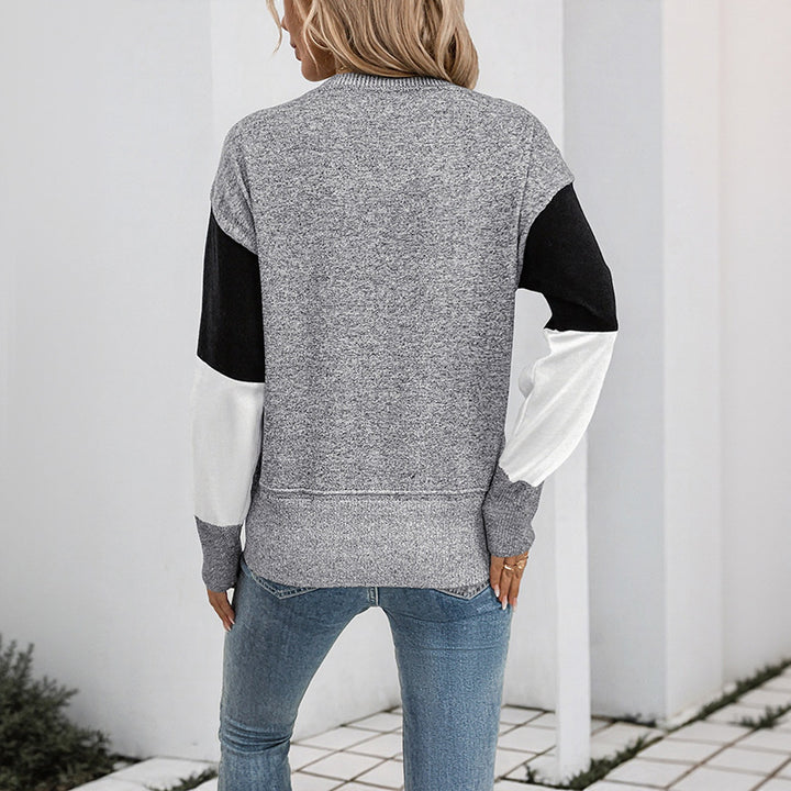 Trendy women's sweater with geometric color block design Lune London