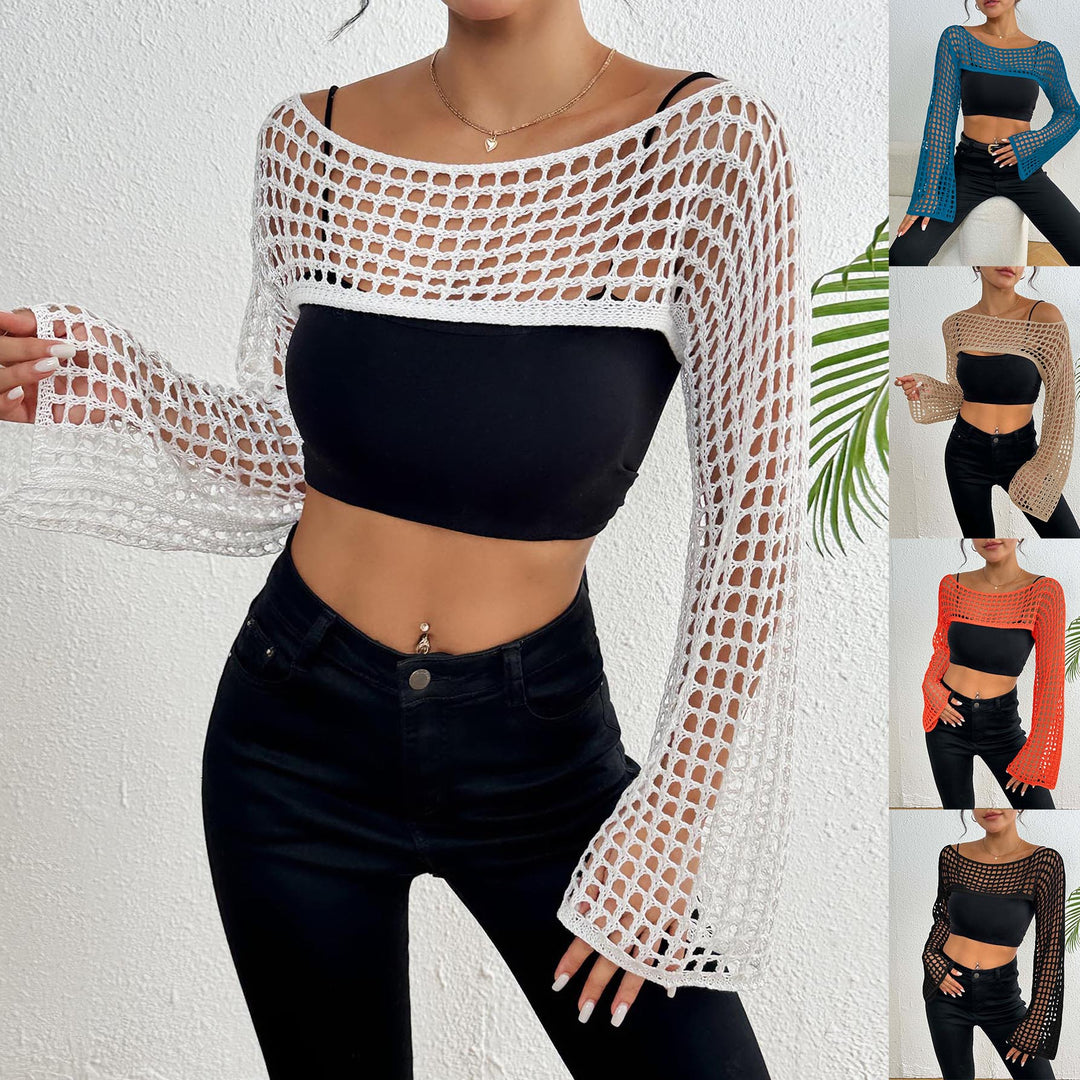 Ladies Chic Crochet-Mesh-Crop-Top Lune London