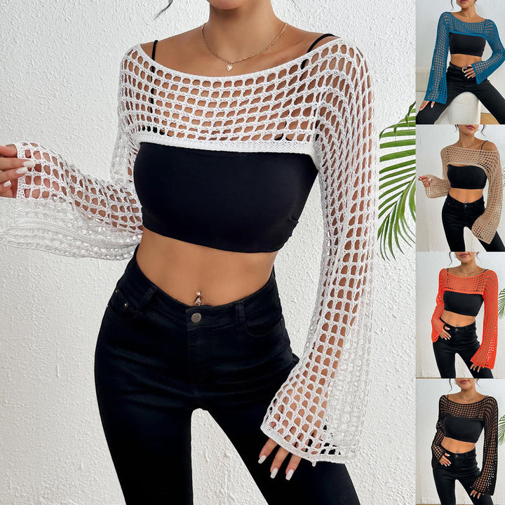 Ladies Chic Crochet-Mesh-Crop-Top Lune London