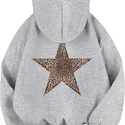 Haut à capuche pour femme avec grand motif étoile imprimé léopard Chic & Stil