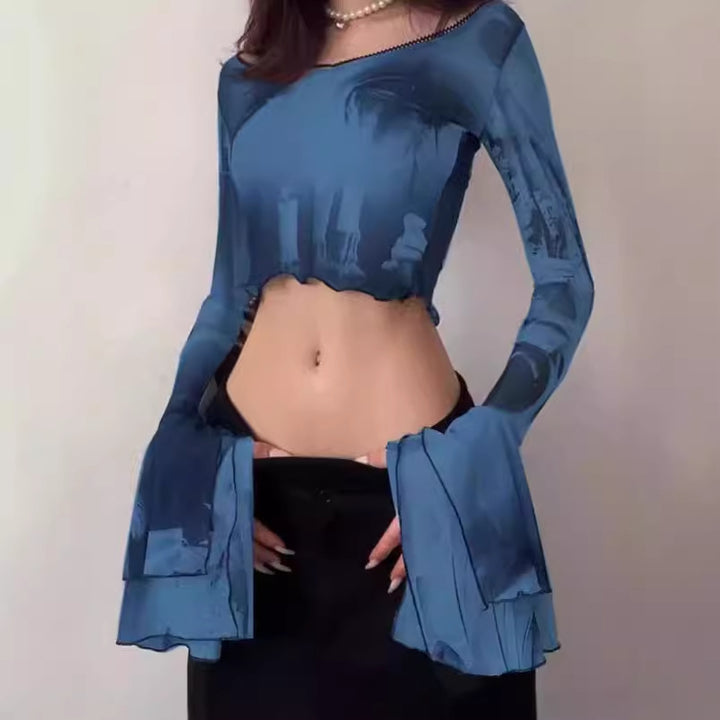 Women Crop-top with transparent sleeves and artistic print Lune London