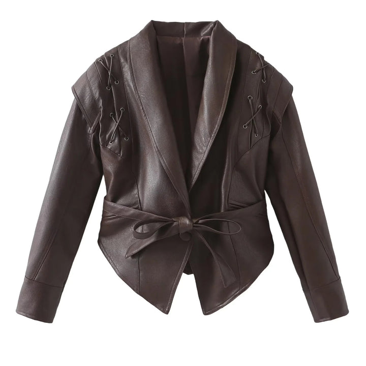Women's faux leather blazer with modern design and practical belt Lune London