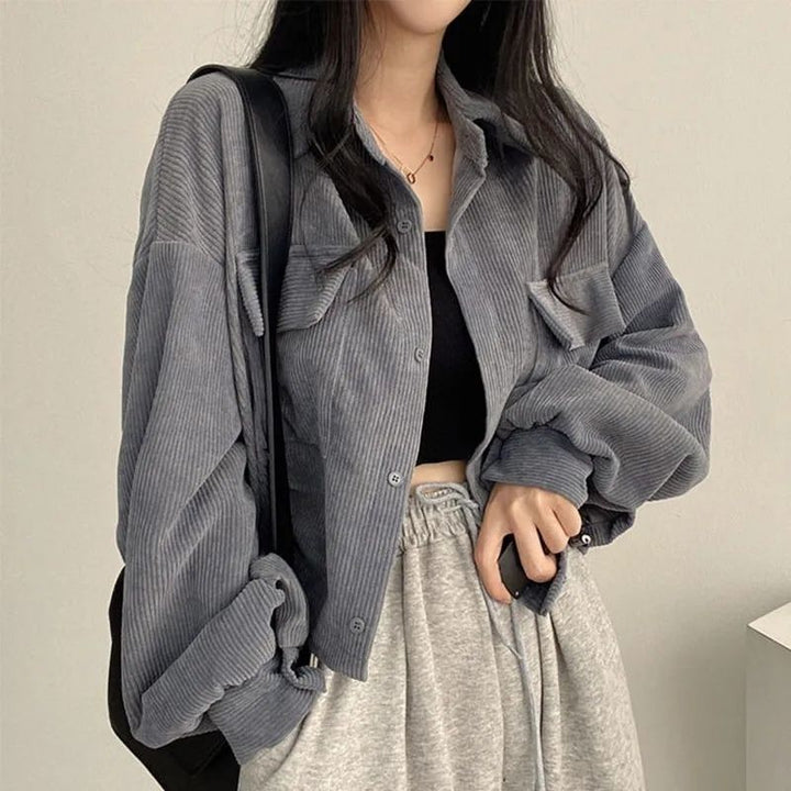 Veste en corduroy décontractée pour femmes avec des manches volumineuses Chic & Stil