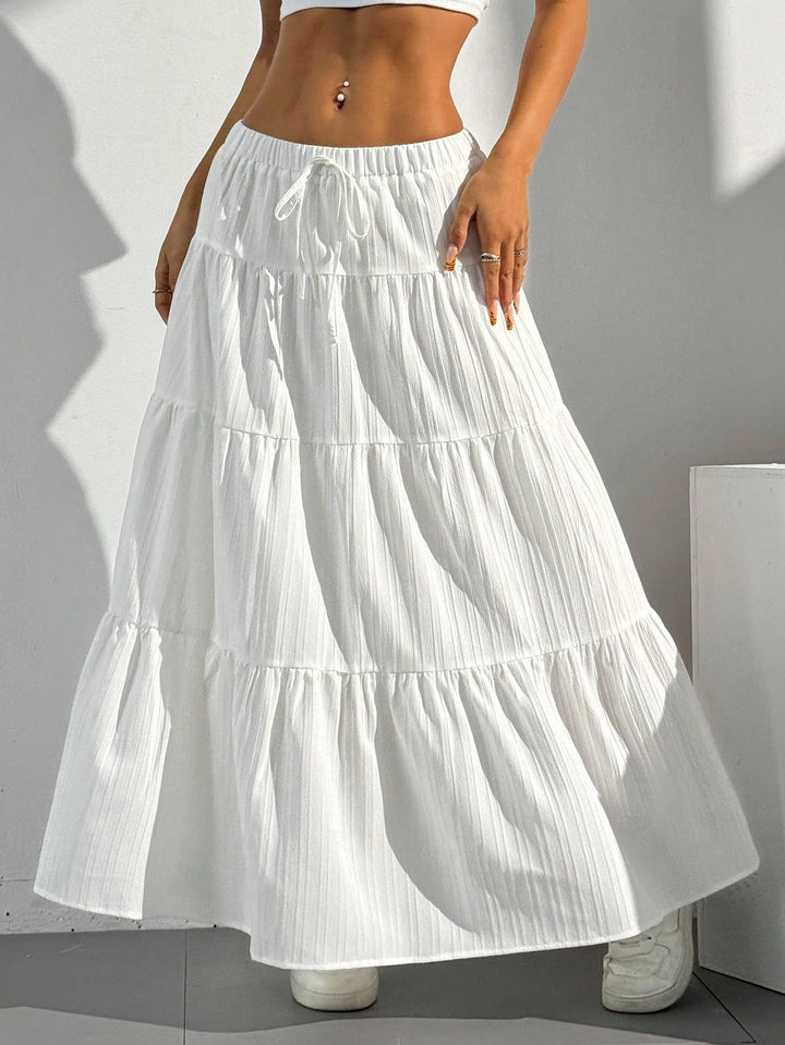 Maxi skirt for women with voluminous ruffles and side slit details Lune London
