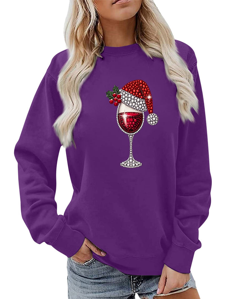 Sweatshirt pour femmes avec doublure douce et motif festif en vin Chic & Stil