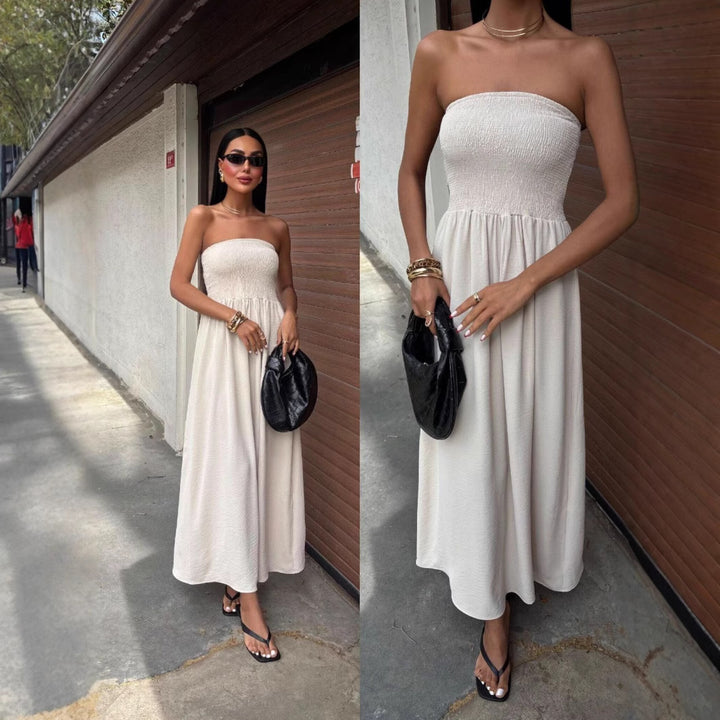 Sleeveless maxi dress for women with a gathered top Lune London