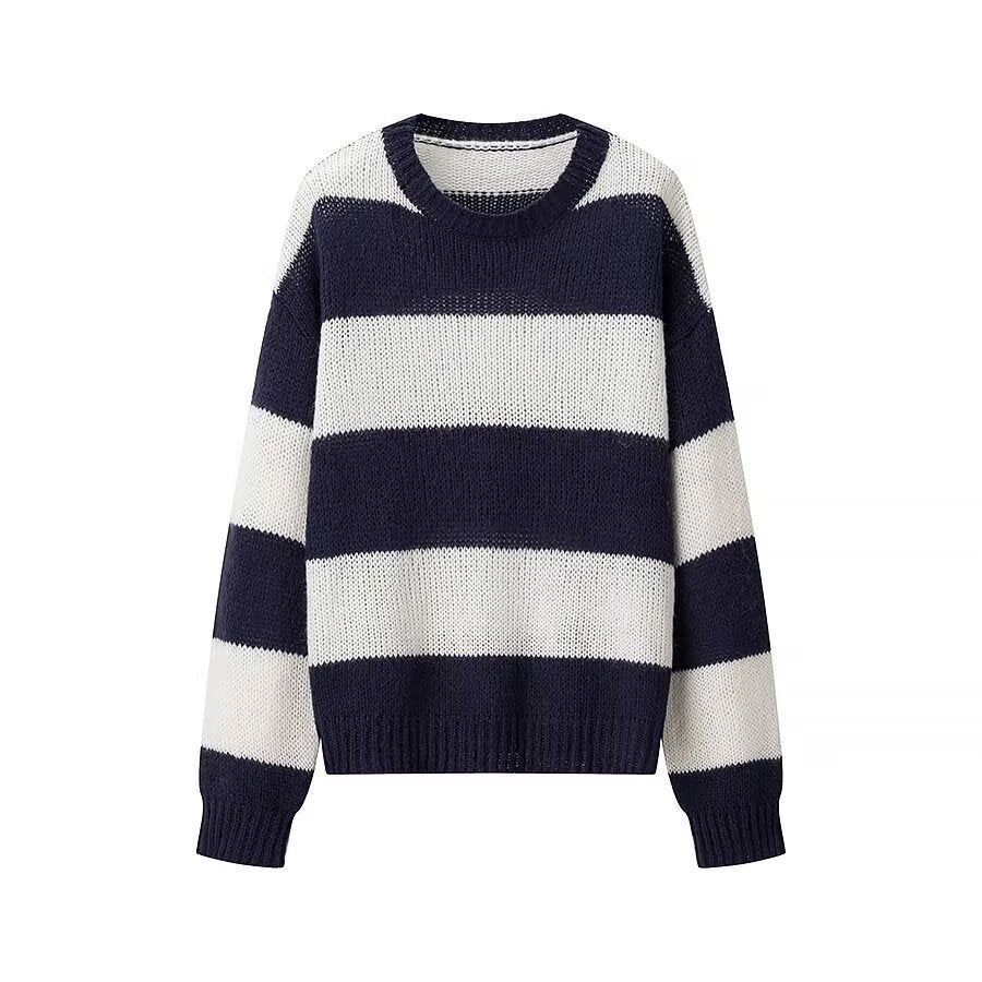 Pull en tricot rayé pour femme avec col rond Chic & Stil
