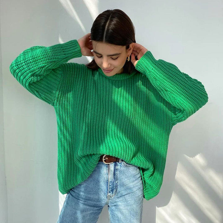 Pull en maille épaisse pour femmes avec coupe décontractée et col rond Chic & Stil