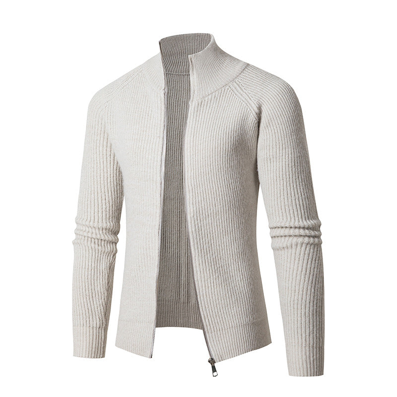 Knitted jacket for men with high collar and fine rib structure Lune London
