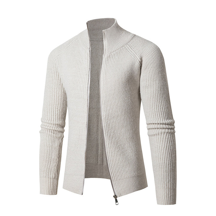 Knitted jacket for men with high collar and fine rib structure Lune London