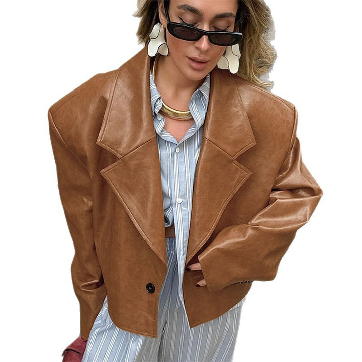 Oversized faux leather jacket for women with textured details Lune London
