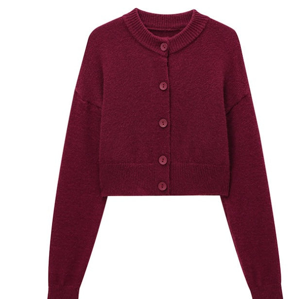 Women's Short Cardigan with Button Placket and Elegant Round Neckline Lune London