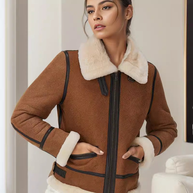 Ladies plush and elegant faux fur coat with zipper Lune London