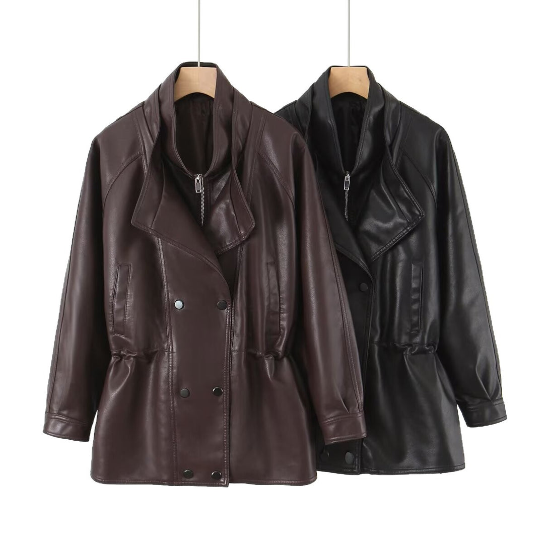 Faux leather jacket for women with large lapels and practical pockets Lune London