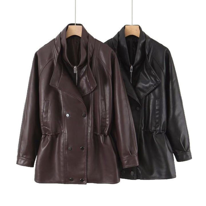 Faux leather jacket for women with large lapels and practical pockets Lune London