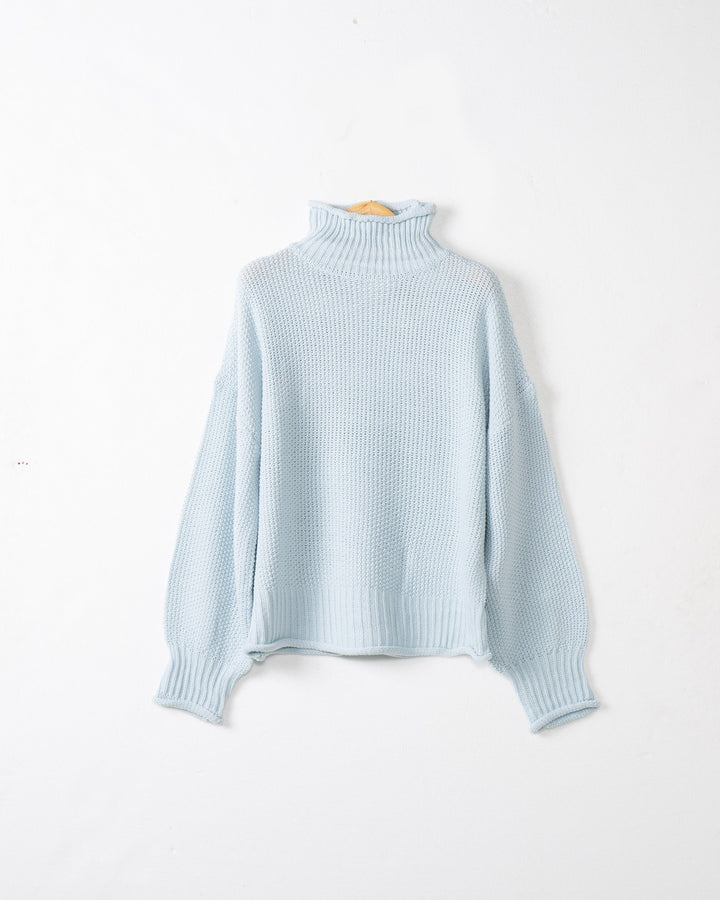 Chunky knit sweater for women with high collar and dropped shoulders Lune London