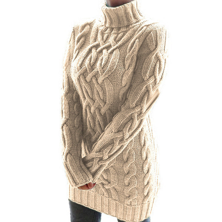 Women's knitted turtleneck sweater with original cable pattern Lune London