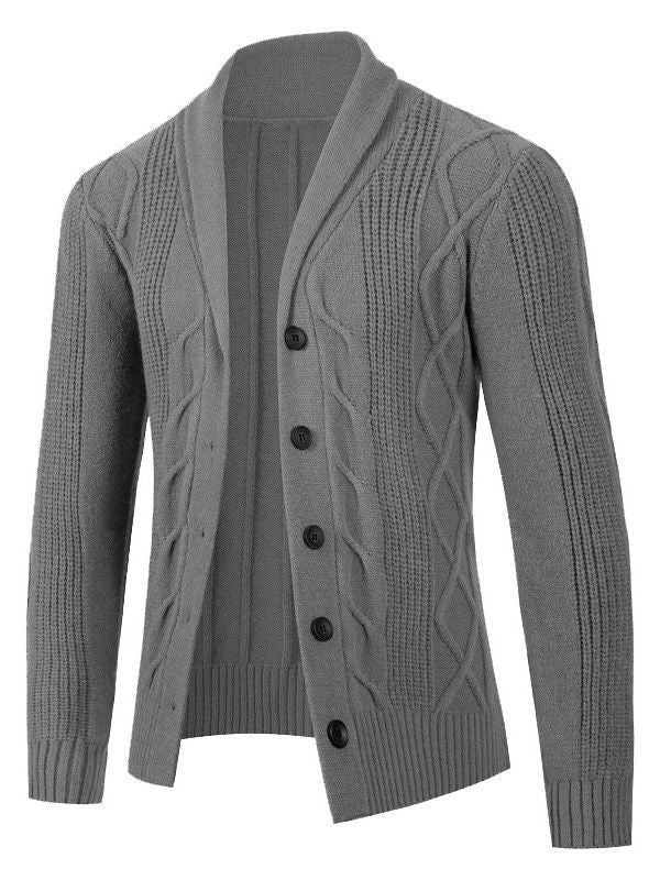 Trendy knitted jacket for men with high collar and decorative cable design Lune London