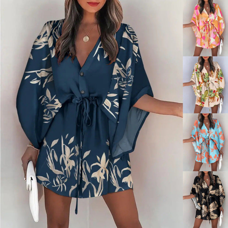 Floral print wrap dress for women with belt Lune London