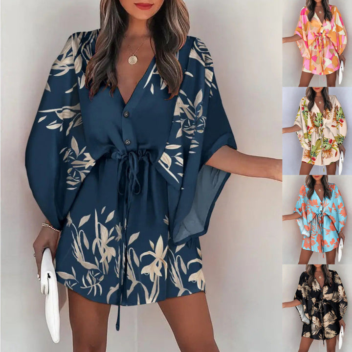 Floral print wrap dress for women with belt Lune London
