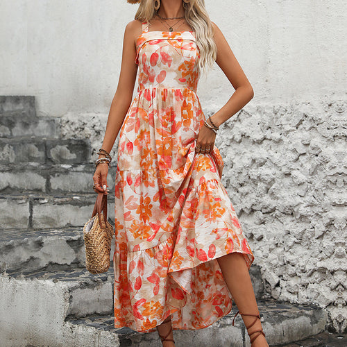 Maxi floral dress with adjustable spaghetti straps for women Lune London