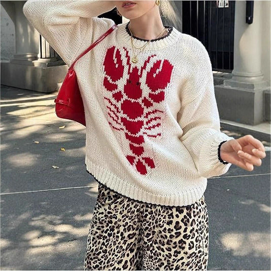 Knitted sweater for women with a unique lobster pattern and a casual cut Lune London