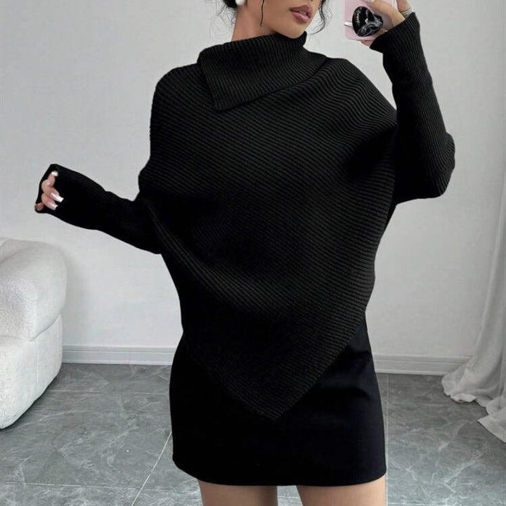 Women oversized knitted sweater with high collar and asymmetrical shape Lune London