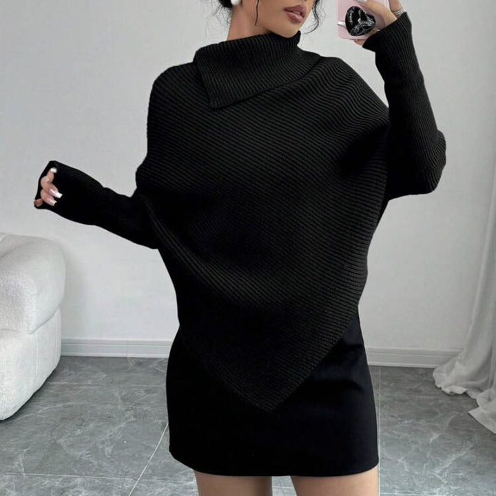 Lune London | Women's Oversized Knit Sweater with High Collar and Asymmetrical Shape