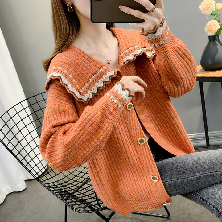 Women’s knit jacket with contrasting collar and button details Lune London
